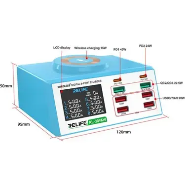 Relife RL-309AW 100W 8 Port USB Şarj Istasyonu