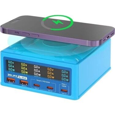 Relife RL-304R Çok Portlu Dijital Ekranlı Kablosuz Şarjlı 260W USB Hızlı Şarj İstasyonu