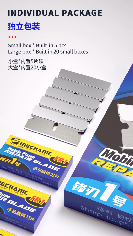 100'lü Karbon Çelik Bıçak MECHANIC FR1, Cep Telefonu LCD Ekran Çerçevesi OCA Tutkalı Polarize Film Sökücü Temizleme Araçları için Yüksek Tokluk